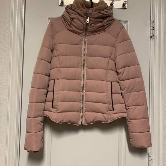 pink puffer jacket zara